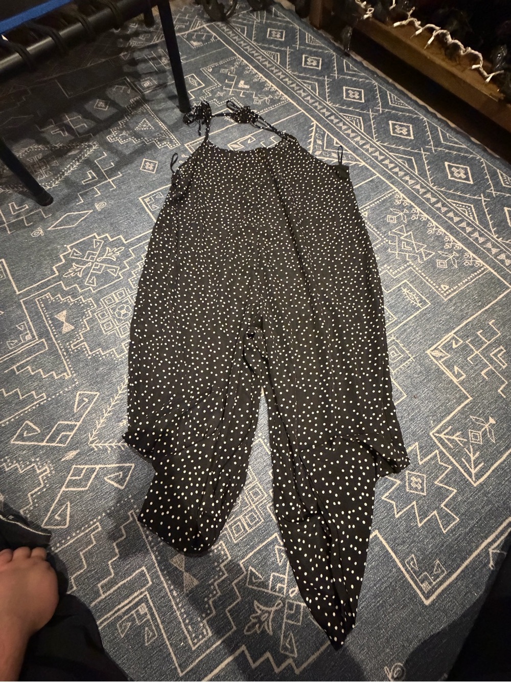 SHEIN Black Polka Dot Tie-Strap Wide-Leg Jumpsuit